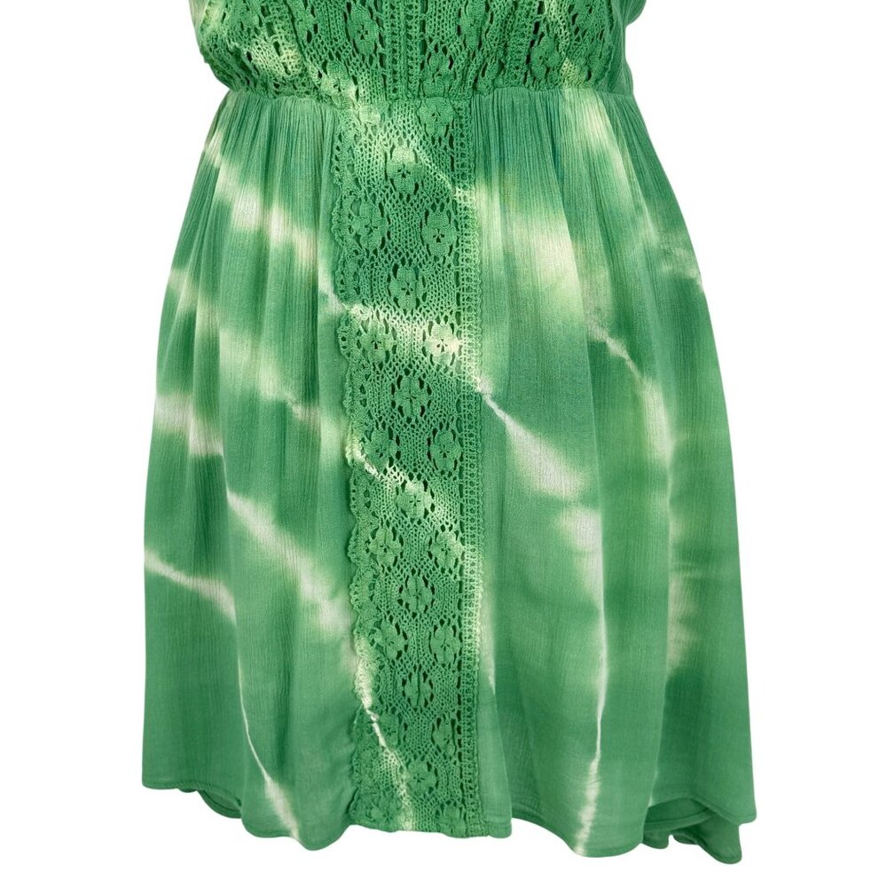 NWOT Green Crochet Tie Dye Mini Slip Dress S | Boho Grunge Fairycore Whimsigoth - Picture 4 of 16